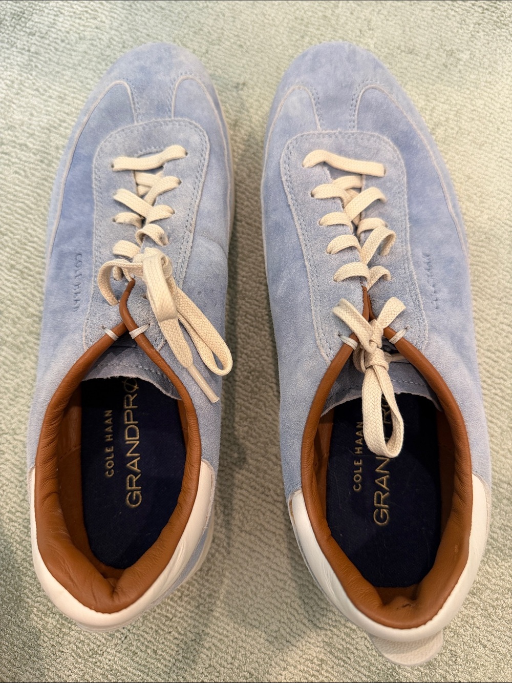Cole Haan Light Blue Suede GrandPro Men's Sneakers with Tan Collar